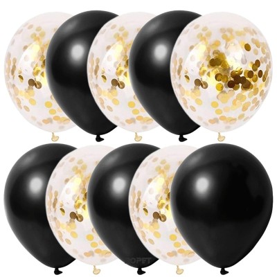 Set 10 baloane latex, confetti aurii, Negru, 30cm, Ropet foto