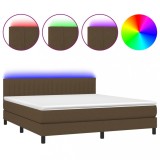 Cumpara ieftin Pat cu arcuri, saltea si LED, maro inchis, 160x200 cm, textil