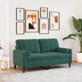 VidaXL Canapea cu 2 locuri cu pernuțe, verde &icirc;nchis, 140 cm, catifea 3278221