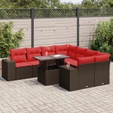 VidaXL Set canapele de grădină cu perne, 9 piese, maro, poliratan