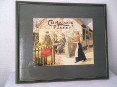 Tablou reclama bere vintage Carlsberg Pilsner, inramat, 55x47 cm, decor bar, pub foto