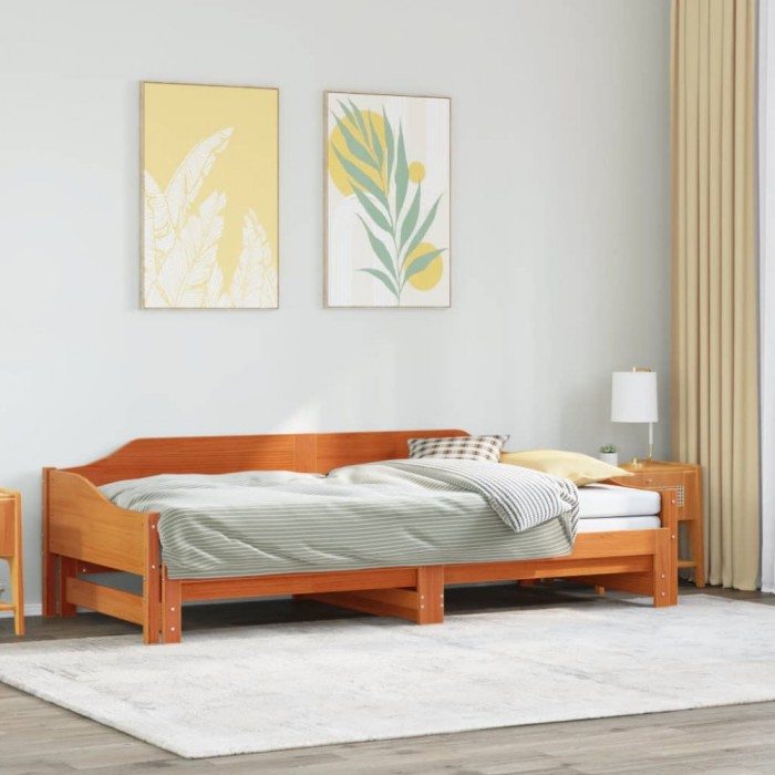 vidaXL Pat zi cu extensie fără saltele, maro, 90x190 cm, lemn masiv 850910