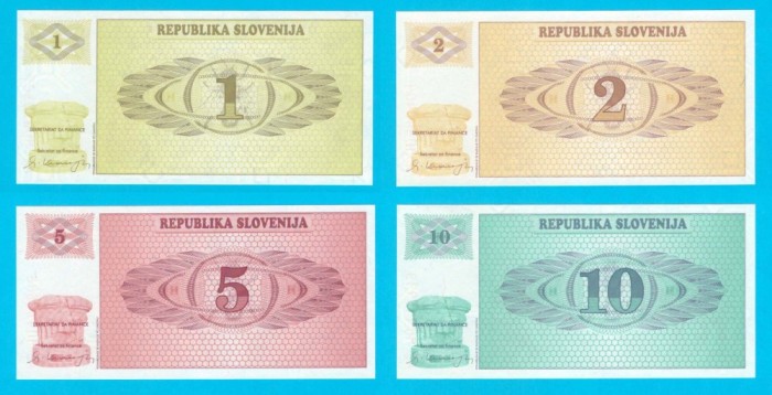 Slovenia Set 4x (p#1+2+3+4) 1+2+5+10 Tolarjev 1990 UNC &#039;Triglav&#039;