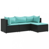 Cumpara ieftin Set mobilier relaxare gradina 4 piese cu perne poliratan negru