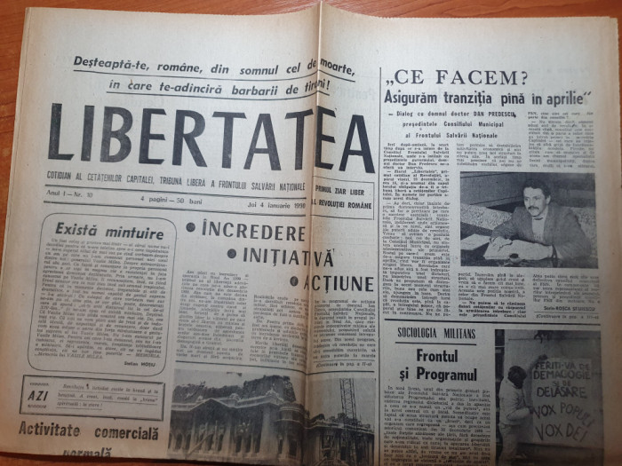 ziarul libertatea 4 ianuarie 1990-art. revolutia romana