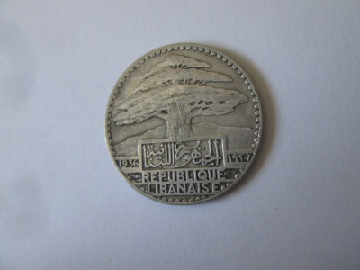 Rara! Liban 25 Piastres 1936 argint cu patină deosebită foto