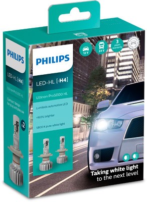Set 2 Becuri Far Led H4 12 24V 15W Ultinon Pro5000 Hl Philips foto