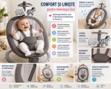 Leagan Electric pentru Bebeluși cu Vibrații și Muzică, Arcadă cu Jucării, Centură de Siguranță și Design Ergonomic