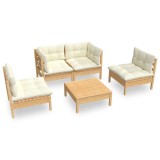 Cumpara ieftin Set mobilier gradina cu perne, 5 piese, crem, lemn de pin