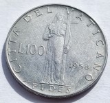 267. Moneda Vatican 100 lire 1958 (AN) (Al 260-lea Papa Pius al XII-lea), Europa