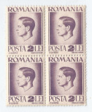 **Romania, LP 187/1945, Uzuale - Mihai I, hartie alba, bloc de 4, eroare 4, MNH, Nestampilat