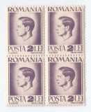 **Romania, LP 187/1945, Uzuale - Mihai I, hartie alba, bloc de 4, eroare 4, MNH, Nestampilat