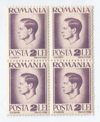 **Romania, LP 187/1945, Uzuale - Mihai I, hartie alba, bloc de 4, eroare 4, MNH foto