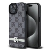 Husa iPhone 15 Plus - DKNY Leather Checkered Mono Pattern &amp; Printed Stripes (DKHCP15MPCPTSSK) - Black