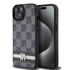 Husa iPhone 15 Plus - DKNY Leather Checkered Mono Pattern &amp; Printed Stripes (DKHCP15MPCPTSSK) - Black