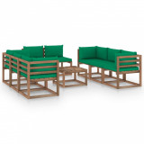 Set mobilier de grădină cu perne verzi, 9 piese