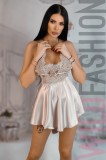 Q778-2215 Desu elegant din material satinat accesorizat cu pasa si broderie