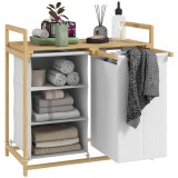 HOMCOM Coș pentru Rufe cu 2 Saci Detașabili, Dulap pentru Rufe de Baie cu M&acirc;nere și Raft din Bambus, 70x36x70 cm, Alb | Aosom Romania