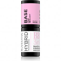 Eveline Cosmetics Hybrid Professional lac de unghii de bază, cu utilizarea lămpii UV/LED 3 in 1 culoare 02 Blushy 5 ml