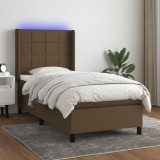 vidaXL Pat cu arcuri, saltea și LED, maro &icirc;nchis, 80x200 cm, textil