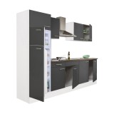 Mobilă de bucătărie Yorki 270, corp alb, față antracit satinat, frigider cu congelator superior