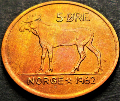 Moneda 5 ORE - NORVEGIA, anul 1962 *cod 106 - patina frumoasa foto