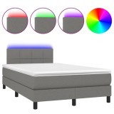 Cumpara ieftin Pat cu arcuri, saltea si LED, gri inchis, 120x190 cm, textil