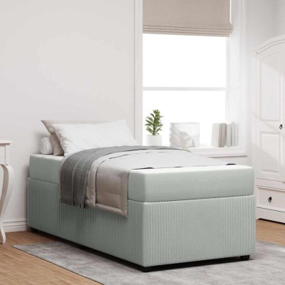 vidaXL Cadru de pat cu saltea Gri deschis 90 x 190 cm Catifea 3398334 foto