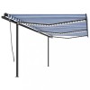 Copertină automată cu senzor v&acirc;nt &amp; LED, albastru &amp; alb, 6x3 m