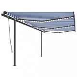 VidaXL Copertină automată cu senzor v&acirc;nt &amp; LED, albastru &amp; alb, 6x3 m