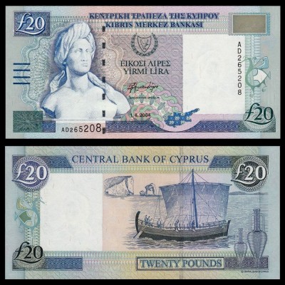 CIPRU █ bancnota █ 20 Pounds █ 2004 █ P-63c █ UNC █ necirculata foto
