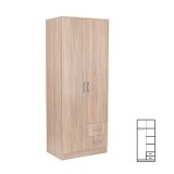 Dulap Dormitor Miami 80x205 cm Stejar Sonoma | Sifonier PAL Melaminat cu 2 Usi, 5 Rafturi &amp; 2 Sertare