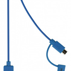 Cablu alimentare si sincronizare albastru USB 2.0 A tata - micro B tata cu adaptor lightning 1m cupru Valueline