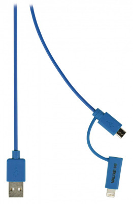 Cablu alimentare si sincronizare albastru USB 2.0 A tata - micro B tata cu adaptor lightning 1m cupru Valueline foto