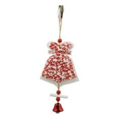 Ornament de brad clopotel din tweed, flippy, alb/rosu, lemn, 18 cm
