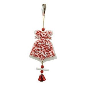 Ornament de brad clopotel din tweed, flippy, alb/rosu, lemn, 18 cm foto