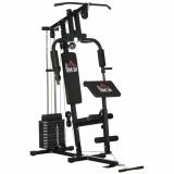 HOMCOM Sală de Gimnastică Multifuncțională cu Greutăți, Aparat Fitness Acasă cu Stivă de Greutăți de 45 kg, Echipament Sportiv Compact | Aosom Romania