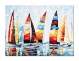 Cumpara ieftin Tablou pictat manual, Cursa veliere, 80x60cm ulei pe panza in cutit efect 3D, gata de expus pe perete