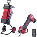 Raider RD-PSH01 + RD-ESH01 - Foarfeca de gradina cu 2 acumulatori Li-Ion 12 V 2 Ah 25 mm + Tocator de crengi 2400 W 40 mm monofazat