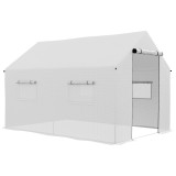 Outsunny Seră de grădină tunel 2 x 3m, 6m&sup2; cu ușă rulantă, 4 ferestre, - Oțel galvanizat PE &Icirc;naltă densitate Alb | Aosom Romania