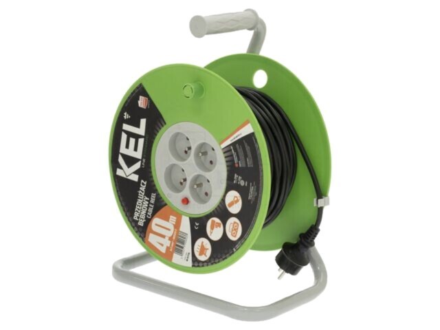 Prelungitor alimentare KEL 3x1mm2 bobinat, Prize 4 PVC negru, 40m