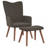 vidaXL Scaun de relaxare cu taburet, gri &icirc;nchis, catifea
