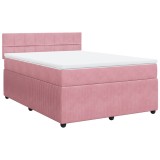 Cumpara ieftin Pat box spring cu saltea, roz, 140x200 cm, catifea