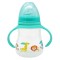 Sticla educationala cu manere din plastic, tetina din silicon pentru bebelusi de 4 luni si peste, 230ml, albastru, design animale jungla, 0% BPA