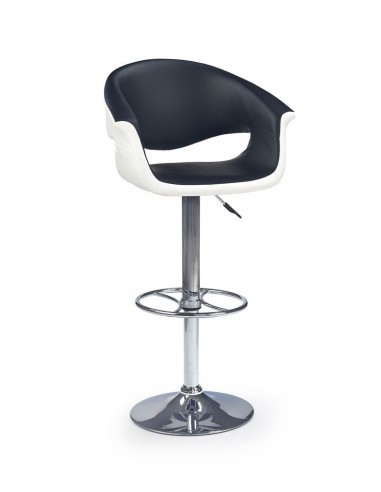 Scaun de bar HM H46, Piele ecologica, Rotativ, Inaltime ajustabila, Cu spatar, Inaltime ajustabila, 90 kg, 115x60x46 cm, Alb/Negru