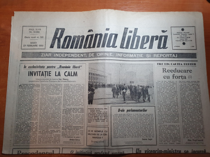 ziarul romania libera 27 februarie 1990-mitingul de duminica 25 februarie