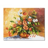 Tablou pictat manual living, dormitor, hol, Vaza cu flori, parfum de sarbatoare, 50x40cm ulei in cutit efect 3D