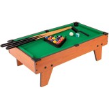 Cumpara ieftin Masa Biliard Copii Lemn, 75x41x16.5 cm, Set Complet: 2 Tacuri + 16 Bile + Creta + Perie, Joc Educativ, Portabil, Reistant