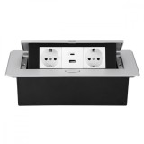 Priza Incorporabila in mobilier, ATOMKIT, 2 Prize Schuko, USB A+C, Conductori cupru, Material de Aluminiu, Calitate Superioara, Cablu Alimentare 1.8 m