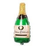 Balon din folie metalizata, flippy, mini figurine, model sticla de sampanie, 21x51 cm, ambalaj individual, pai inclus, umflare cu aer sau heliu, verde